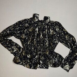 Beulah Style Metallic Paisley Pleated Set Sculpted Peplum Black Gold OS MC6650